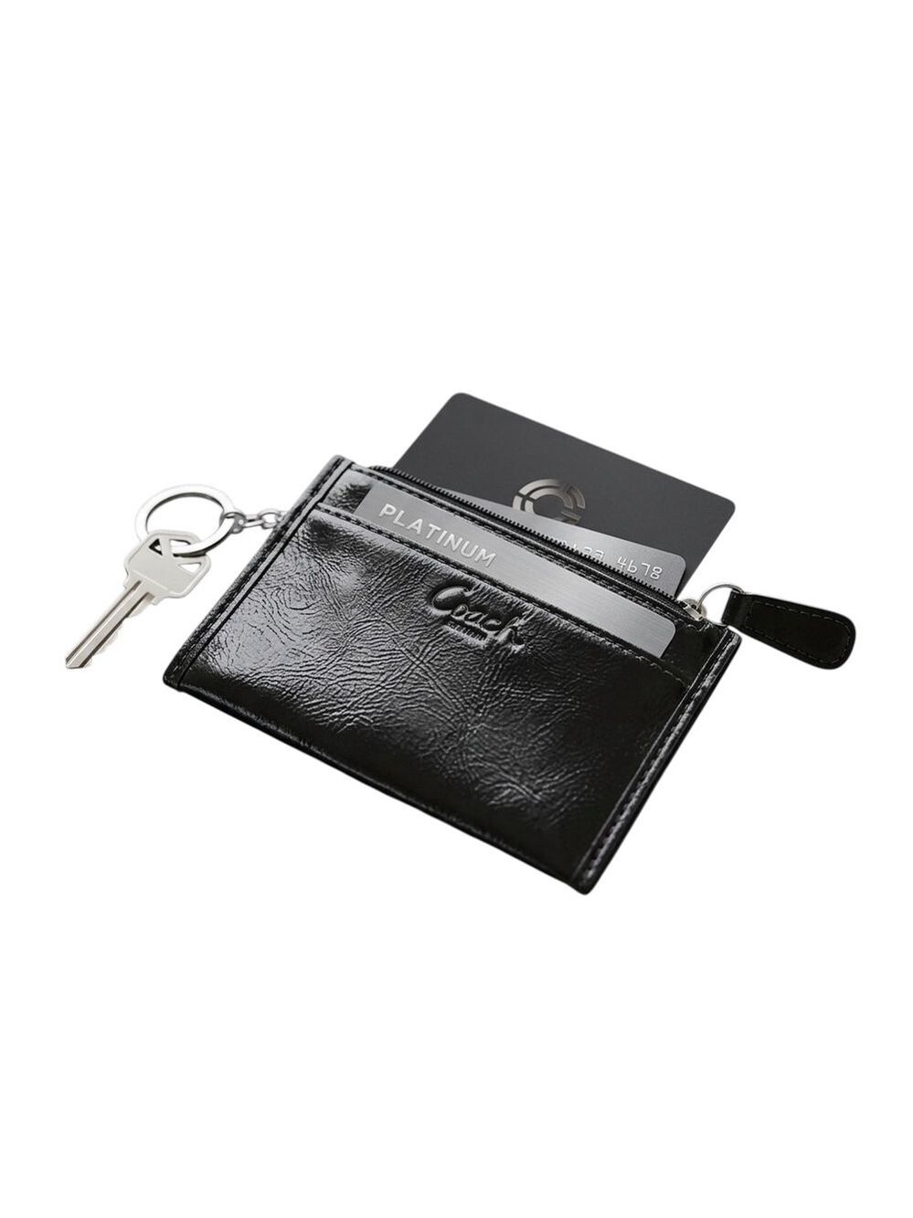 Coach Black Leather Keychain Cardholder